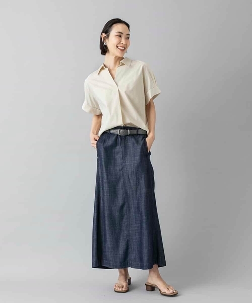 MICHEL KLEIN(ミッシェル・クラン)の「スキッパーシャツブラウス(シャツ/ブラウス・レディース・ベージュ/ブラック・38/40)」の9枚目の写真
