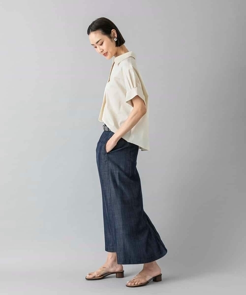 MICHEL KLEIN(ミッシェル・クラン)の「スキッパーシャツブラウス(シャツ/ブラウス・レディース・ベージュ/ブラック・38/40)」の10枚目の写真