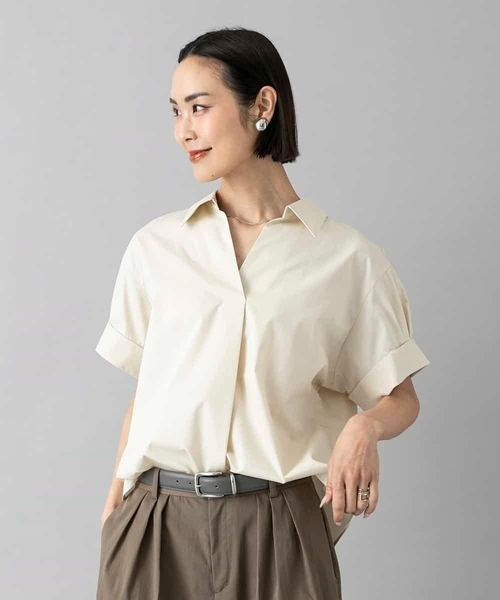 MICHEL KLEIN(ミッシェル・クラン)の「スキッパーシャツブラウス(シャツ/ブラウス・レディース・ベージュ/ブラック・38/40)」の11枚目の写真