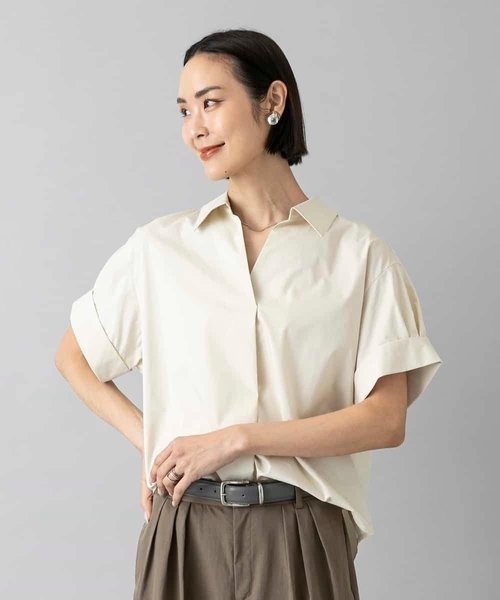 MICHEL KLEIN(ミッシェル・クラン)の「スキッパーシャツブラウス(シャツ/ブラウス・レディース・ベージュ/ブラック・38/40)」の12枚目の写真