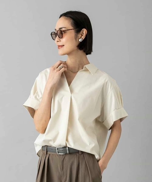 MICHEL KLEIN(ミッシェル・クラン)の「スキッパーシャツブラウス(シャツ/ブラウス・レディース・ベージュ/ブラック・38/40)」の17枚目の写真