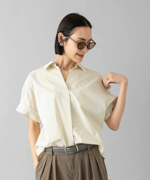 MICHEL KLEIN(ミッシェル・クラン)の「スキッパーシャツブラウス(シャツ/ブラウス・レディース・ベージュ/ブラック・38/40)」の18枚目の写真