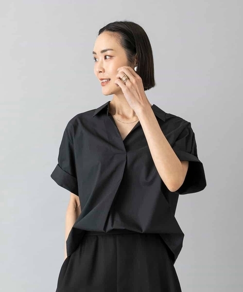 MICHEL KLEIN(ミッシェル・クラン)の「スキッパーシャツブラウス(シャツ/ブラウス・レディース・ベージュ/ブラック・38/40)」の3枚目の写真
