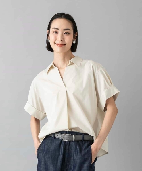 MICHEL KLEIN(ミッシェル・クラン)の「スキッパーシャツブラウス(シャツ/ブラウス・レディース・ベージュ/ブラック・38/40)」の4枚目の写真