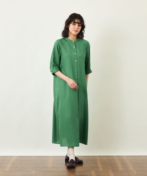 MACKINTOSH PHILOSOPHY(マッキントッシュ フィロソフィー)の「GREY LABEL リネンミックスバンドカラーワンピース(ワンピース・レディース・ブラック/グリーン・1/2)」の4枚目の写真