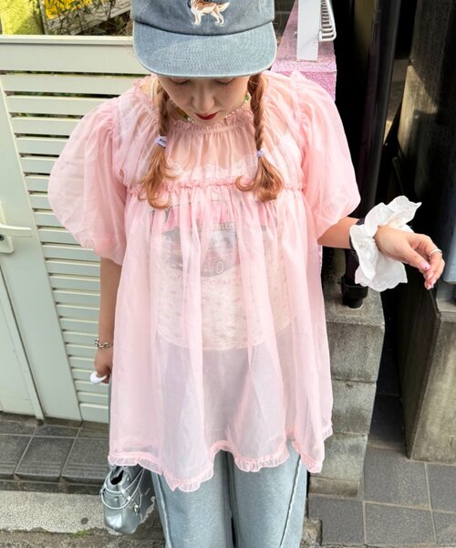 w closet(ダブルクローゼット)の「【Am企画】オーガンジーブラウス(シャツ/ブラウス・レディース・ブルー/オフホワイト/ピンク・FREE)」の4枚目の写真
