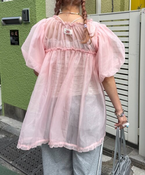 w closet(ダブルクローゼット)の「【Am企画】オーガンジーブラウス(シャツ/ブラウス・レディース・ブルー/オフホワイト/ピンク・FREE)」の6枚目の写真