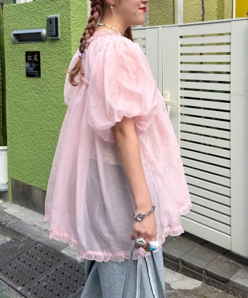 w closet(ダブルクローゼット)の「【Am企画】オーガンジーブラウス(シャツ/ブラウス・レディース・ブルー/オフホワイト/ピンク・FREE)」の7枚目の写真