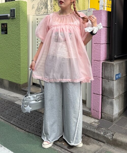 w closet(ダブルクローゼット)の「【Am企画】オーガンジーブラウス(シャツ/ブラウス・レディース・ブルー/オフホワイト/ピンク・FREE)」の8枚目の写真