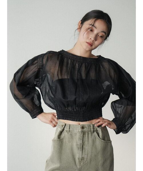 FIKA.(フィーカ)の「Sheer check gathered blouse(シャツ/ブラウス・レディース・アイボリー/ブラック・MEDIUM)」の2枚目の写真