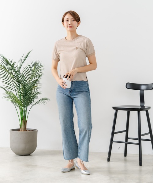 U.S. POLO ASSN.(ユーエスポロアッスン)の「【U.S.POLO ASSN./ユーエスポロアッスン】【肌離れが良く通気性に優れるサッカー生地】リンガーTシャツ ワンポイントロゴ 半袖 クルーネック 涼しい 綺麗めカジュアル(Tシャツ/カットソー・レディース・ブラック/サックスブルー/ベージュ・MEDIUM/LARGE)」の9枚目の写真