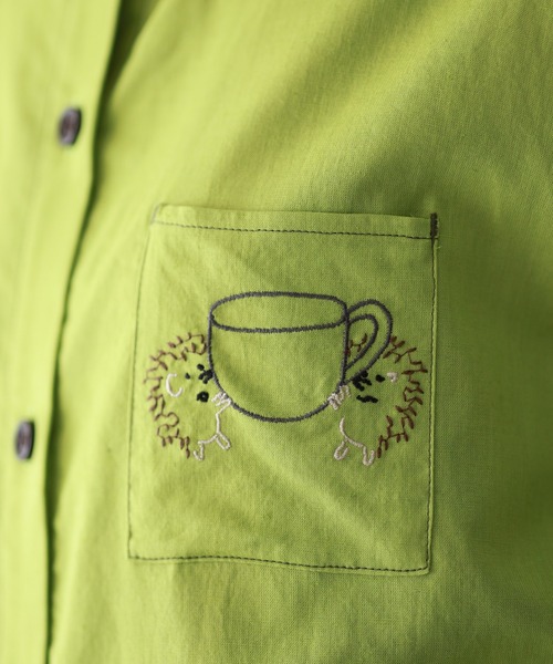 Emago(イマゴ)の「EMAGO カップ取り刺繍ワンピース 半袖(シャツワンピース・レディース・グリーン/ホワイト/スミクロ・FREE)」の20枚目の写真