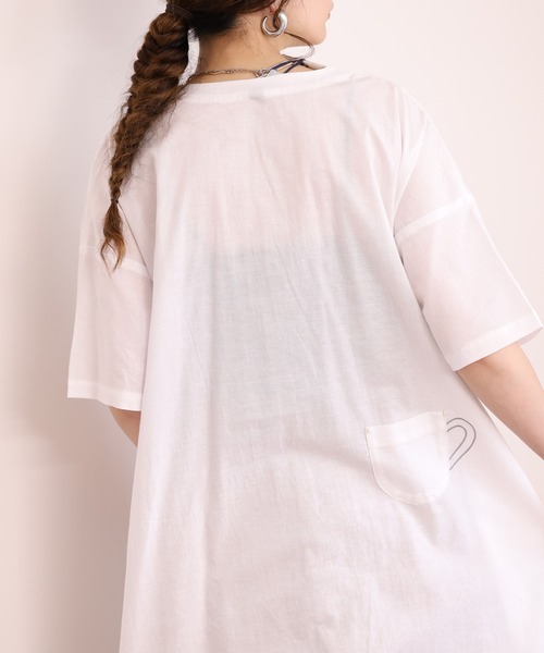 Emago(イマゴ)の「EMAGO カップ取り刺繍ワンピース 半袖(シャツワンピース・レディース・グリーン/ホワイト/スミクロ・FREE)」の12枚目の写真
