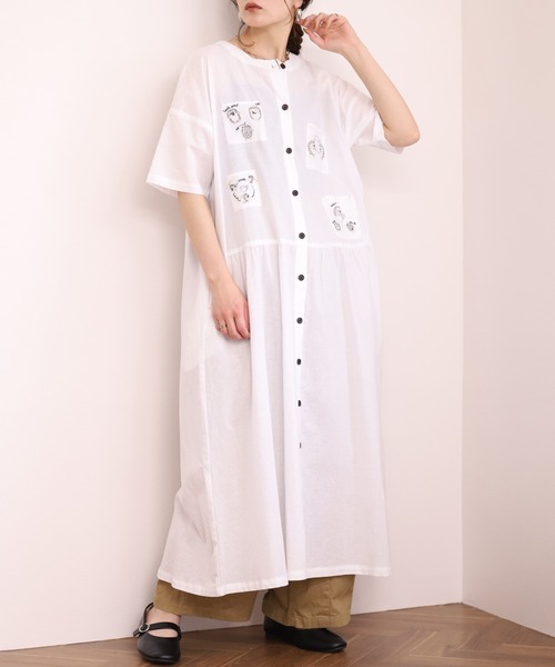 Emago(イマゴ)の「EMAGO カップ取り刺繍ワンピース 半袖(シャツワンピース・レディース・グリーン/ホワイト/スミクロ・FREE)」の8枚目の写真