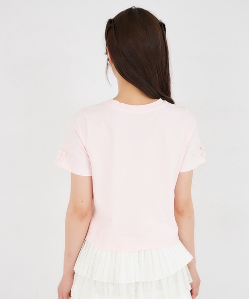 Suyunn(スユン)の「リボン付きストーン&パール装飾ロゴ刺繍入りTシャツ(Tシャツ/カットソー・レディース・ピンク/ホワイト・M)」の20枚目の写真