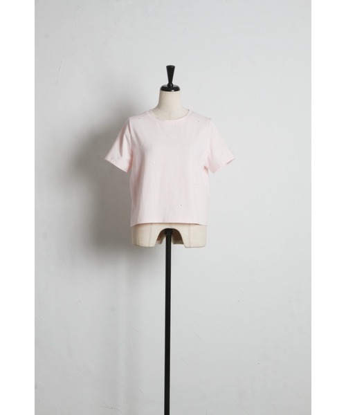 Suyunn(スユン)の「リボン付きストーン&パール装飾ロゴ刺繍入りTシャツ(Tシャツ/カットソー・レディース・ピンク/ホワイト・M)」の21枚目の写真