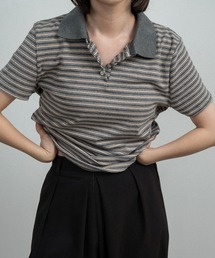 two tone color half button border / ツートーンカラーハーフボタンボーダー