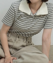 two tone color half button border / ツートーンカラーハーフボタンボーダー