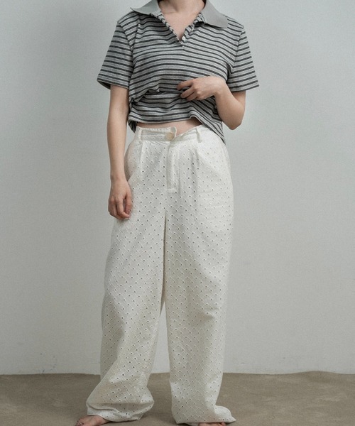 lawgy(ラウジー)の「two tone color half button border / ツートーンカラーハーフボタンボーダー(ポロシャツ・レディース・アイボリー/チャコールグレー/ライトグレー・FREE)」の18枚目の写真