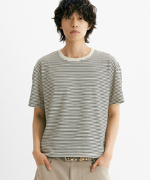 ピグメントストライプクロップ半袖Tシャツ(クリーム)