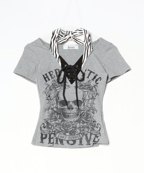 .KOM(ドットコム)の「A'GEM/9 × .kom 『.KOM/ドットケーオーエム』Skull Lace-Up Halter Neck Short Sleeve T-Shirt/スカルレースアップホルターネック半袖Tシャツ(Tシャツ/カットソー・レディース・ホワイト/ブラック/グレー・FREE)」の9枚目の写真