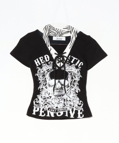 .KOM(ドットコム)の「A'GEM/9 × .kom 『.KOM/ドットケーオーエム』Skull Lace-Up Halter Neck Short Sleeve T-Shirt/スカルレースアップホルターネック半袖Tシャツ(Tシャツ/カットソー・レディース・ホワイト/ブラック/グレー・FREE)」の8枚目の写真
