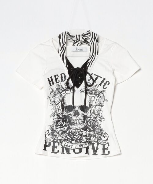 .KOM(ドットコム)の「A'GEM/9 × .kom 『.KOM/ドットケーオーエム』Skull Lace-Up Halter Neck Short Sleeve T-Shirt/スカルレースアップホルターネック半袖Tシャツ(Tシャツ/カットソー・レディース・ホワイト/ブラック/グレー・FREE)」の6枚目の写真