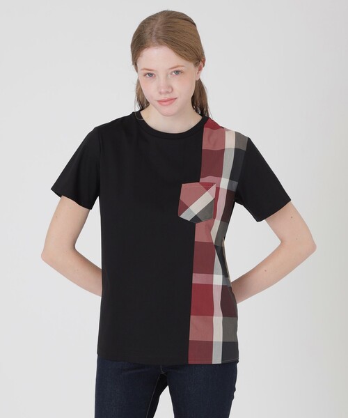 BLUE LABEL CRESTBRIDGE(ブルーレーベルクレストブリッジ)の「【一部店舗限定】パーシャルチェックポケットTシャツ(Tシャツ/カットソー・レディース・オフホワイト/ブラック・40/38)」の2枚目の写真