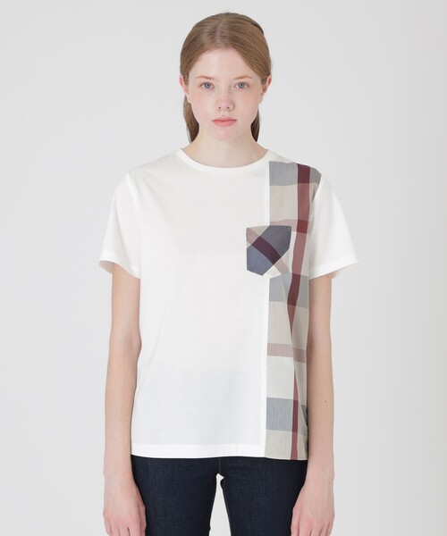 BLUE LABEL CRESTBRIDGE(ブルーレーベルクレストブリッジ)の「【一部店舗限定】パーシャルチェックポケットTシャツ(Tシャツ/カットソー・レディース・オフホワイト/ブラック・40/38)」の4枚目の写真