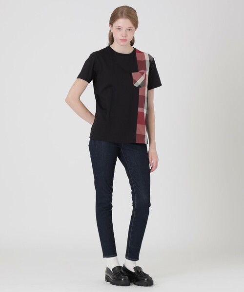 BLUE LABEL CRESTBRIDGE(ブルーレーベルクレストブリッジ)の「【一部店舗限定】パーシャルチェックポケットTシャツ(Tシャツ/カットソー・レディース・オフホワイト/ブラック・40/38)」の9枚目の写真