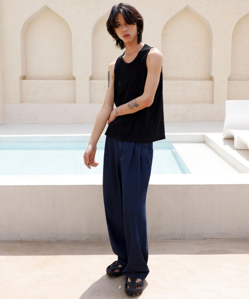SIGNATURE（シグネチャ）の「サマー ハーフバンディング リネンデニムパンツ[インディゴ]（デニムパンツ・レディース・その他・MEDIUM/LARGE）」の3枚目の写真