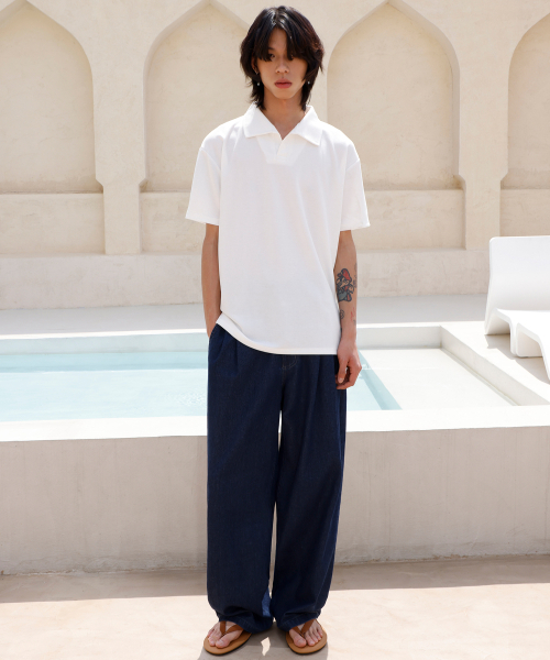 SIGNATURE（シグネチャ）の「サマー ハーフバンディング リネンデニムパンツ[インディゴ]（デニムパンツ・レディース・その他・MEDIUM/LARGE）」の6枚目の写真