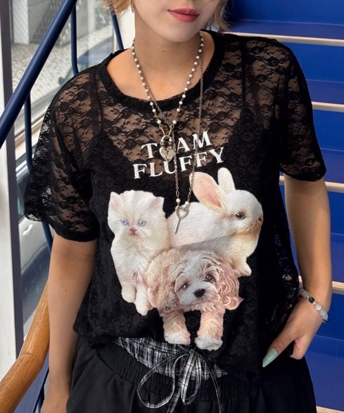 ANIMAL PRINT LACE Tシャツ（Tシャツ/カットソー）｜Candy Stripper