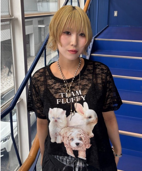 Candy Stripper(キャンディストリッパー)の「ANIMAL PRINT LACE Tシャツ(Tシャツ/カットソー・レディース・ブラック/オフホワイト・FREE)」の3枚目の写真
