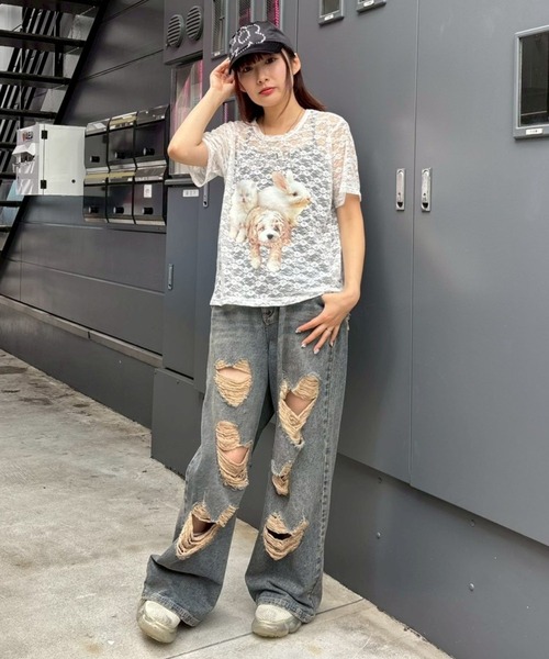 Candy Stripper(キャンディストリッパー)の「ANIMAL PRINT LACE Tシャツ(Tシャツ/カットソー・レディース・ブラック/オフホワイト・FREE)」の18枚目の写真