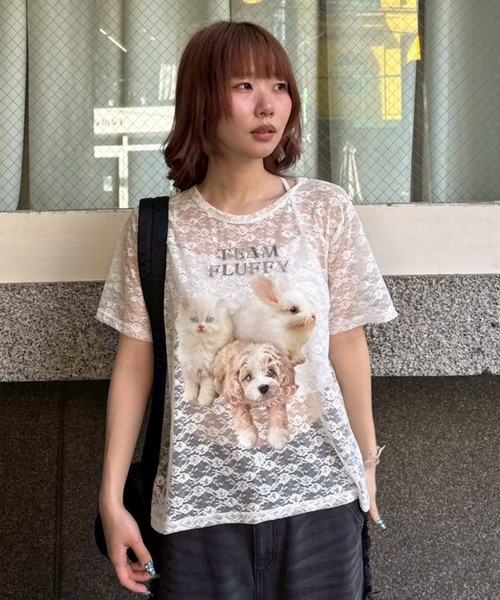 Candy Stripper(キャンディストリッパー)の「ANIMAL PRINT LACE Tシャツ(Tシャツ/カットソー・レディース・ブラック/オフホワイト・FREE)」の13枚目の写真