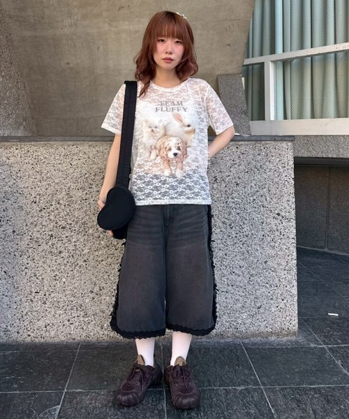 Candy Stripper(キャンディストリッパー)の「ANIMAL PRINT LACE Tシャツ(Tシャツ/カットソー・レディース・ブラック/オフホワイト・FREE)」の14枚目の写真