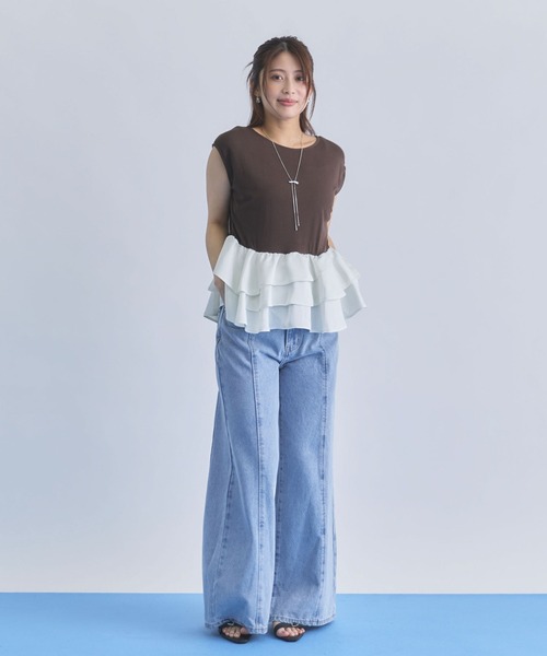 archives(アルシーヴ)の「ボーダーアソートフリルドッキングノースリTOPS(Tシャツ/カットソー・レディース・ブラック/ブラウン/ホワイト×ブラック/ホワイト×グレー・MEDIUM)」の12枚目の写真
