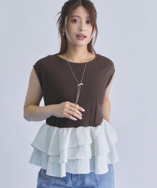 archives(アルシーヴ)の「ボーダーアソートフリルドッキングノースリTOPS(Tシャツ/カットソー・レディース・ブラック/ブラウン/ホワイト×ブラック/ホワイト×グレー・MEDIUM)」の9枚目の写真