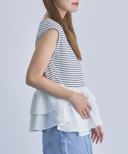 archives(アルシーヴ)の「ボーダーアソートフリルドッキングノースリTOPS(Tシャツ/カットソー・レディース・ブラック/ブラウン/ホワイト×ブラック/ホワイト×グレー・MEDIUM)」の14枚目の写真
