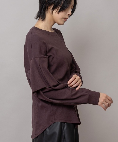 Munich(ミューニック)の「ウールミックスダブルジャージ フリルスリーブプルオーバー(Tシャツ/カットソー・レディース・ブラウン/ブラック・FREE)」の4枚目の写真