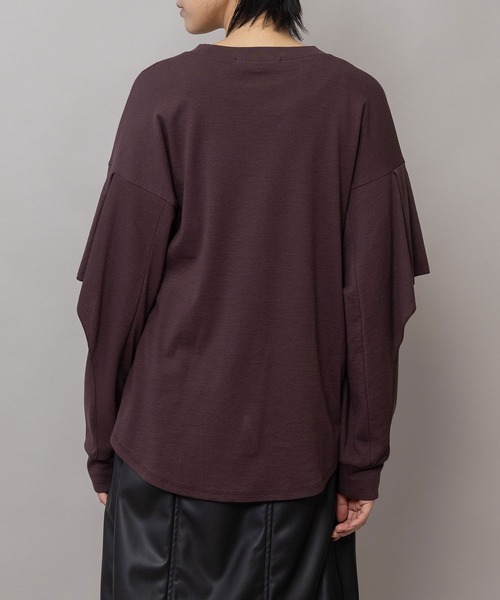 Munich(ミューニック)の「ウールミックスダブルジャージ フリルスリーブプルオーバー(Tシャツ/カットソー・レディース・ブラウン/ブラック・FREE)」の5枚目の写真