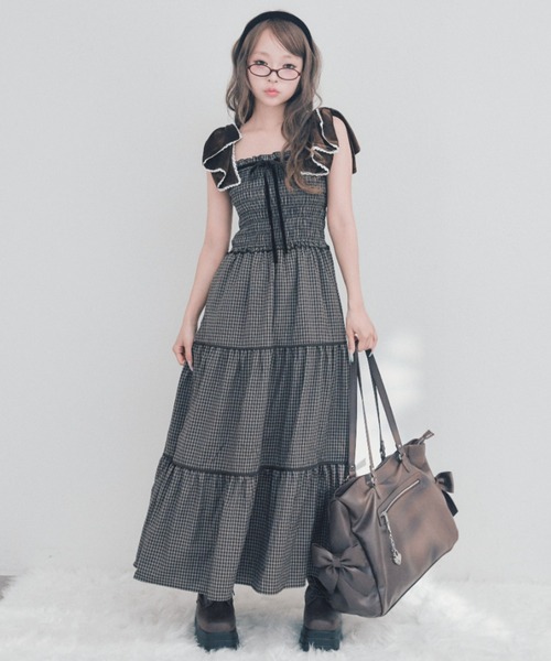 OLIVE des OLIVE（オリーブデオリーブ）の「リボン付ティアードキャミワンピ（ワンピース・レディース・ブラック/ブラウン/アイボリー・FREE）」の11枚目の写真