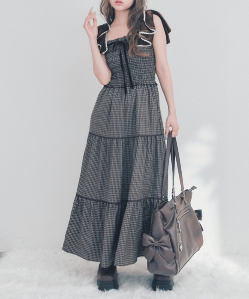 OLIVE des OLIVE（オリーブデオリーブ）の「リボン付ティアードキャミワンピ（ワンピース・レディース・ブラック/ブラウン/アイボリー・FREE）」の12枚目の写真