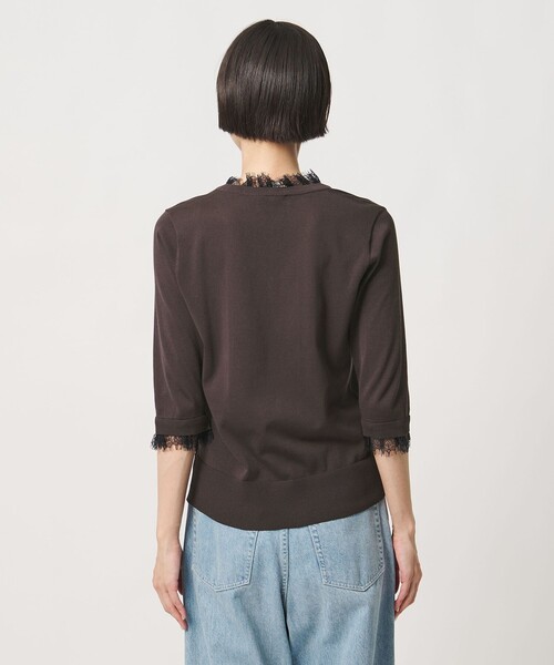 UNITED ARROWS(ユナイテッドアローズ)の「レースコンビ Vネックニット ‐ウォッシャブル‐(ニット/セーター・レディース・ブラック/ダークブラウン/ネイビー・FREE)」の14枚目の写真