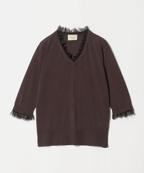 UNITED ARROWS(ユナイテッドアローズ)の「レースコンビ Vネックニット ‐ウォッシャブル‐(ニット/セーター・レディース・ブラック/ダークブラウン/ネイビー・FREE)」の15枚目の写真