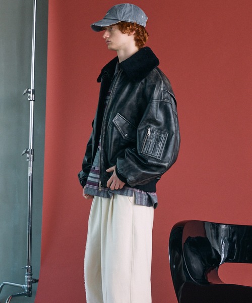 MAISON SPECIAL(メゾンスペシャル)の「《UNISEX》Sheep Leather Mouton Prime-Over G-1 Flight Jacket/シープレザームートンプライムオーバーG-1フライトジャケット【MAISON SPECIAL/メゾンスペシャル】(ブルゾン・メンズ・ブラウン/ブラック/ダークブラック・0/1/2)」の9枚目の写真