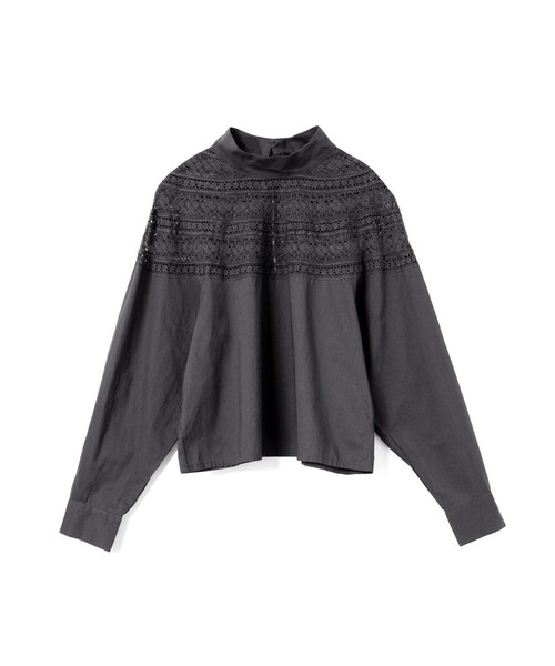 mizuiroind（ミズイロインド）の「mizuiro ind レースヨークハイネックシャツ（シャツ/ブラウス・レディース・ネイビー/ブラック/チャコールグレー・FREE）」の4枚目の写真