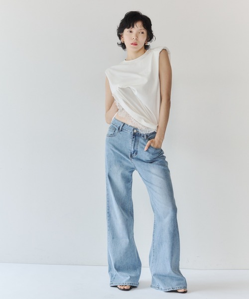 VION(ヴィオン)の「ストレッチストレートフレアデニム / Stretch Straight Flare Denim(デニムパンツ・レディース・ネイビー/ブルー・S/M)」の7枚目の写真