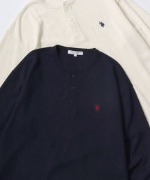 U.S. POLO ASSN./ユーエスポロアッスン ワッフル/サーマル 無地 ロゴ ワンポイント刺繍 ヘンリーネック ロングスリーブTシャツ/ロンT/長袖Tシャツ/レディース メンズ